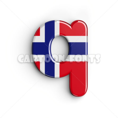 Flag of Norway character Q - lowercase 3d font - Cartoon fonts