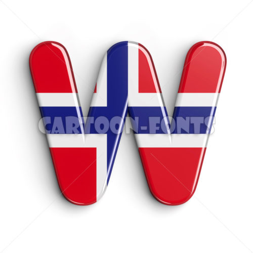 Flag of Norway character W - Upper-case 3d font - Cartoon fonts