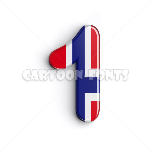 Flag of Norway numeral 1 - 3d digit - Cartoon fonts