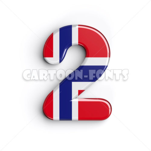 Flag of Norway numeral 2 - 3d number - Cartoon fonts