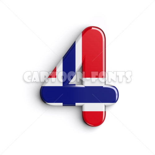 Flag of Norway numeral 4 - 3d number - Cartoon fonts