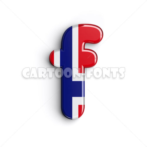 Norwegian flag character F - Lower-case 3d letter - Cartoon fonts