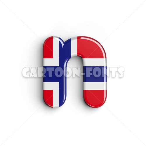 Norwegian flag character N - Minuscule 3d letter - Cartoon fonts