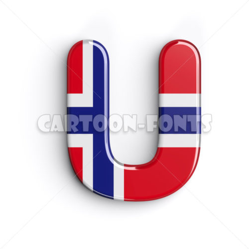 Norwegian flag character U - uppercase 3d letter - Cartoon fonts