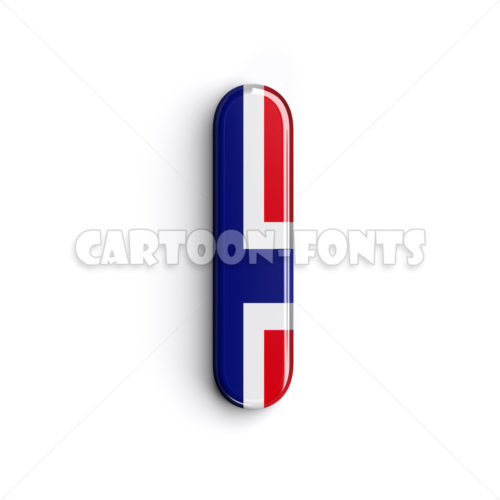 Norwegian flag font L - Lower-case 3d letter - Cartoon fonts