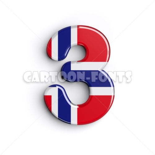 Patriotic Norway numeral 3 - 3d digit - Cartoon fonts