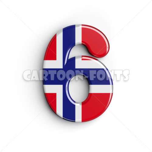 Patriotic Norway numeral 6 - 3d number - Cartoon fonts