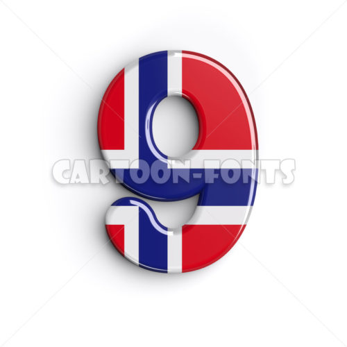 Patriotic Norway numeral 9 - 3d digit - Cartoon fonts