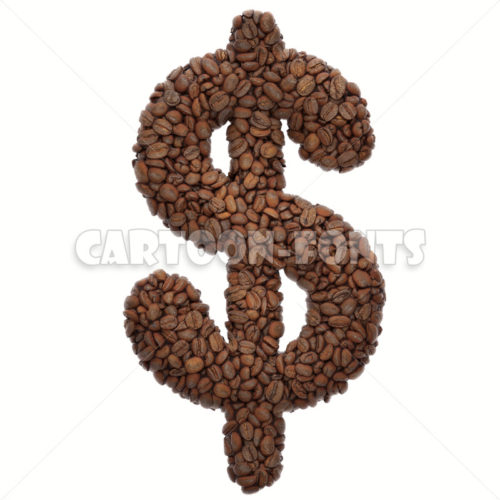 coffee beans dollar money - 3d Currency symbol - Cartoon fonts