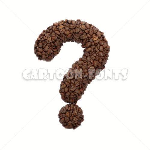 coffee beans interrogation point - 3d symbol - Cartoon fonts