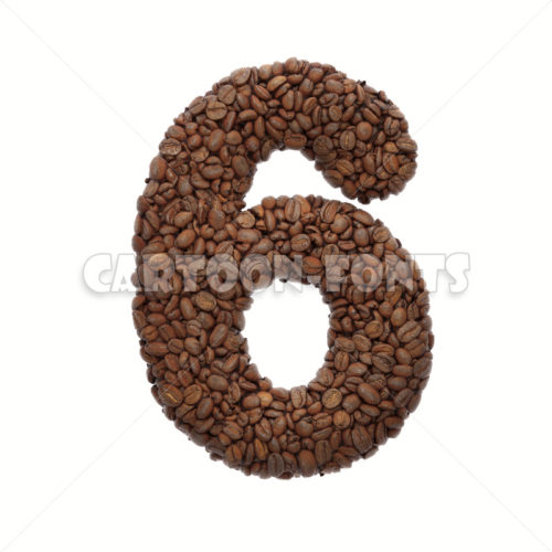 coffee beans numeral 6 - 3d number - Cartoon fonts