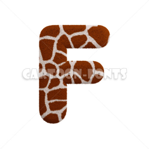 Giraffe fur character F - Large 3d letter - Cartoon fonts