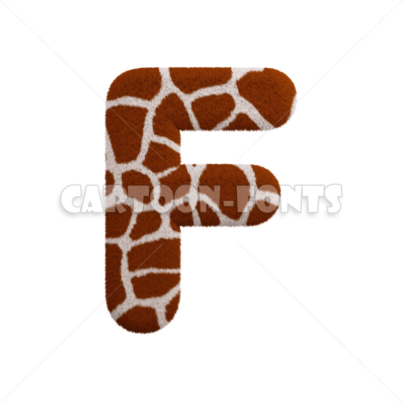 Giraffe fur character F - Large 3d letter - Cartoon fonts