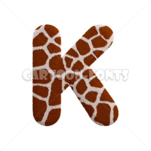 Giraffe fur character K - Uppercase 3d letter - Cartoon fonts