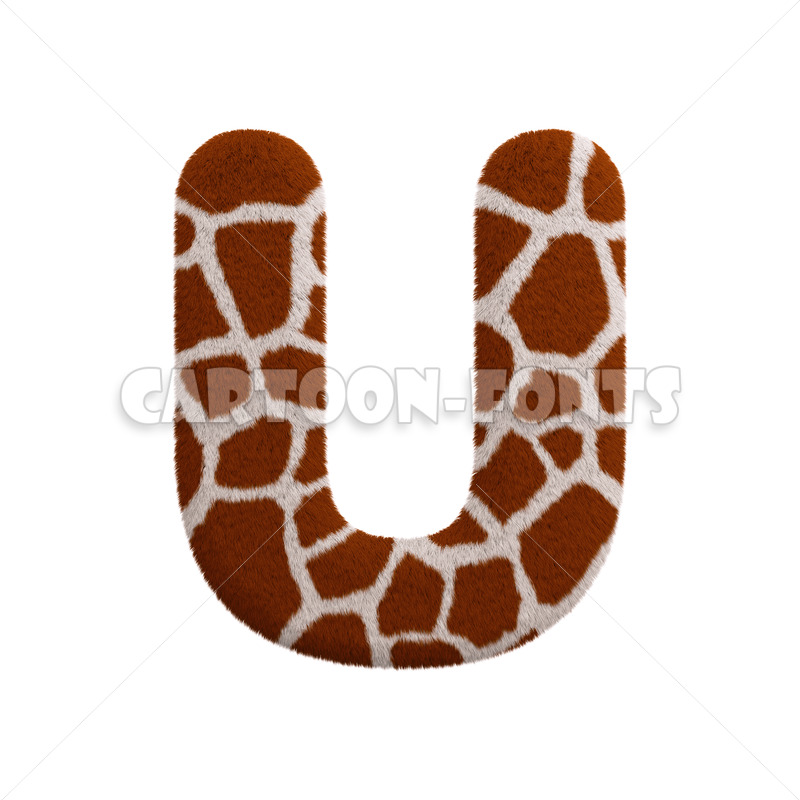 Giraffe fur character U - uppercase 3d letter - Cartoon fonts