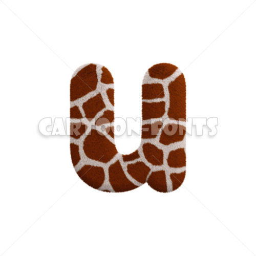 Giraffe fur font U - lowercase 3d character - Cartoon fonts