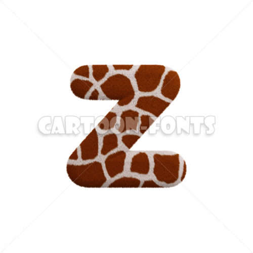 Giraffe fur letter Z - lowercase 3d character - Cartoon fonts