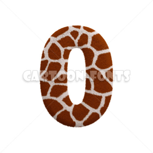 Giraffe fur numeral 0 - 3d number - Cartoon fonts