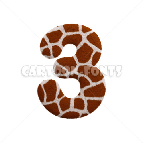 Giraffe fur numeral 3 - 3d digit - Cartoon fonts