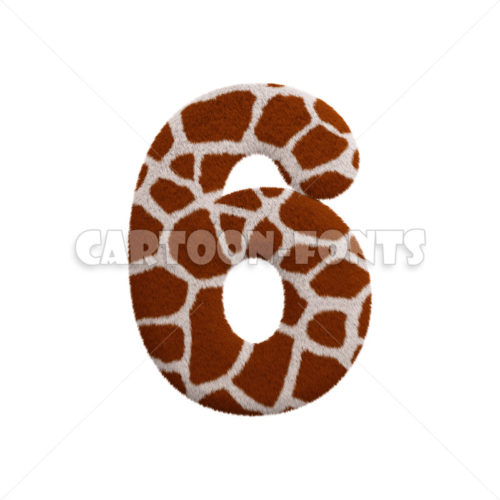 Giraffe fur numeral 6 - 3d number - Cartoon fonts