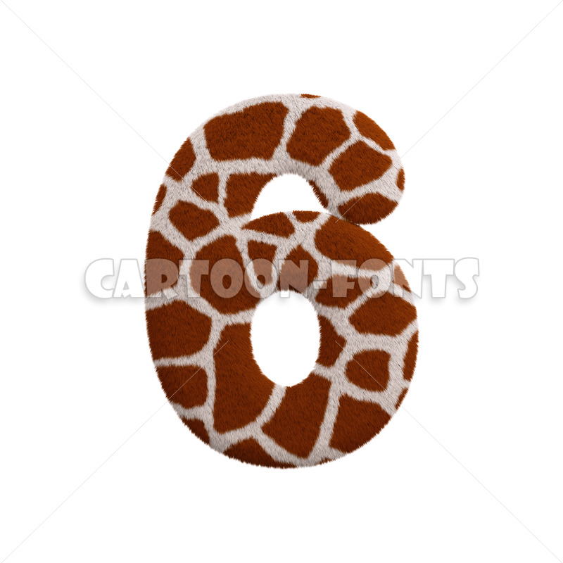 Giraffe fur numeral 6 - 3d number - Cartoon fonts