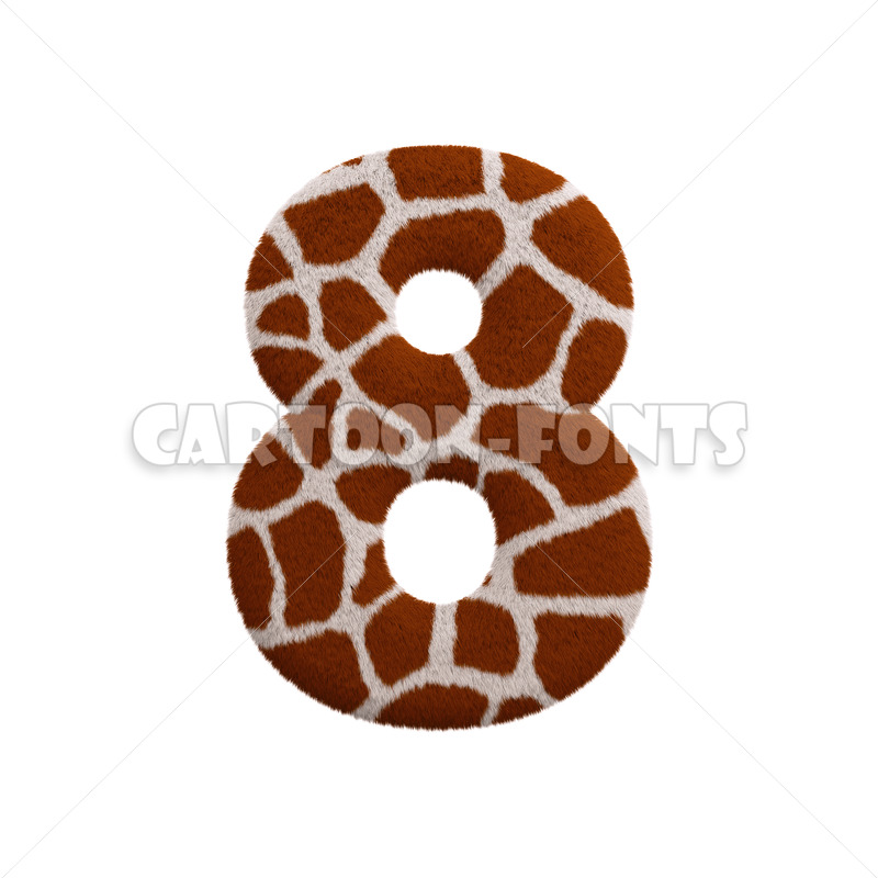 Giraffe fur numeral 8 - 3d number - Cartoon fonts