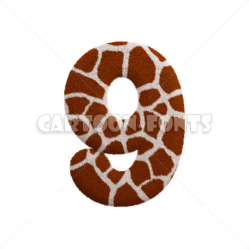 Giraffe fur numeral 9 - 3d digit - Cartoon fonts