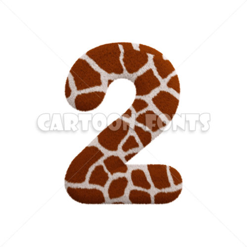 Giraffe numeral 2 - 3d number - Cartoon fonts