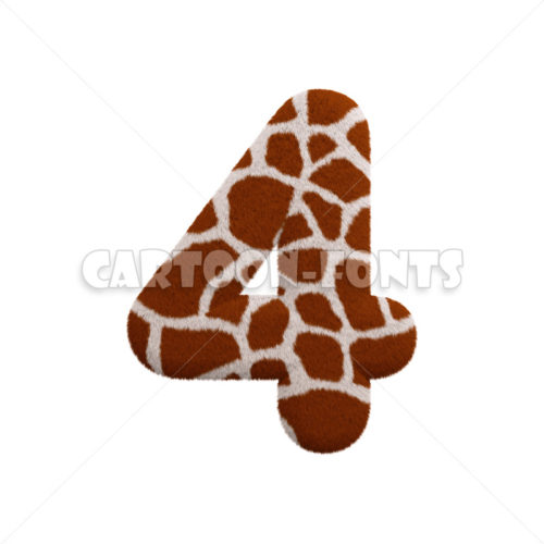 Giraffe numeral 4 - 3d number - Cartoon fonts