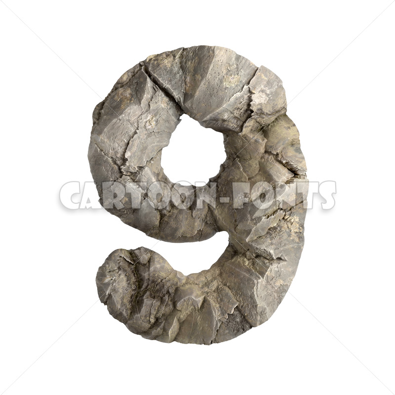 rock numeral 9 - 3d digit - Cartoon fonts