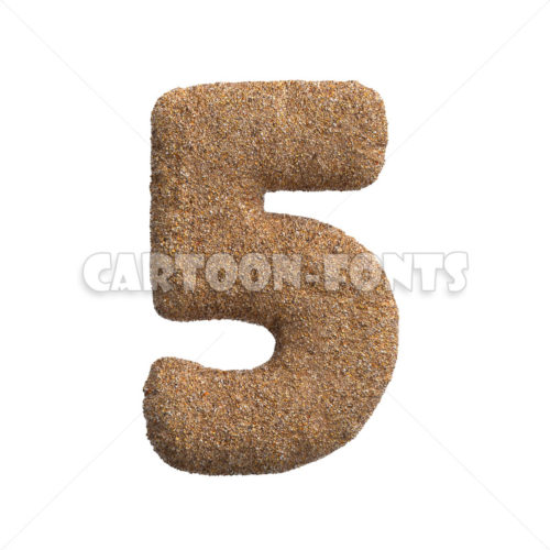 Sand numeral 5 - 3d digit - Cartoon fonts - High quality 3d letters and signs illustrations