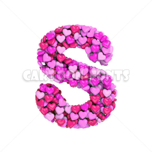 pink hearts character S - large 3d font - Cartoon fonts - High quality 3d letters and signs illustrations