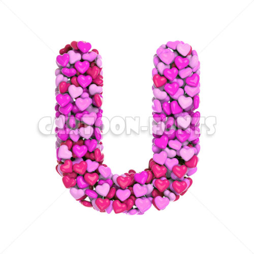 pink hearts character U - uppercase 3d letter - Cartoon fonts - High quality 3d letters and signs illustrations