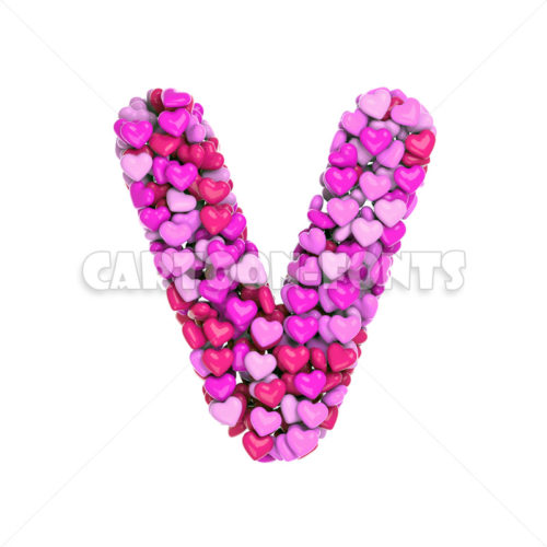 pink hearts font V - large 3d letter - Cartoon fonts - High quality 3d letters and signs illustrations