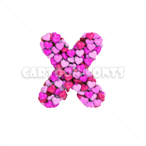 pink hearts character X - lowercase 3d font - Cartoon fonts - High quality 3d letters and signs illustrations