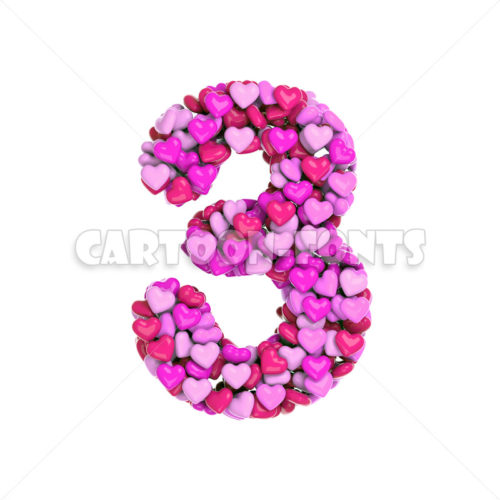 Love numeral 3 - 3d digit - Cartoon fonts - High quality 3d letters and signs illustrations