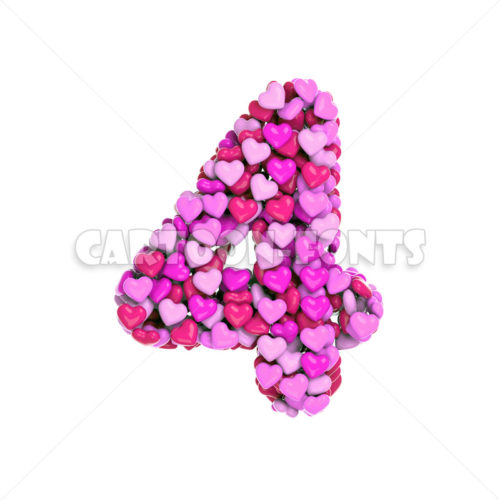 Valentine's day numeral 4 - 3d number - Cartoon fonts - High quality 3d letters and signs illustrations