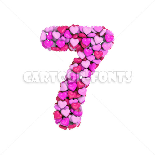 Love numeral 7 - 3d digit - Cartoon fonts - High quality 3d letters and signs illustrations