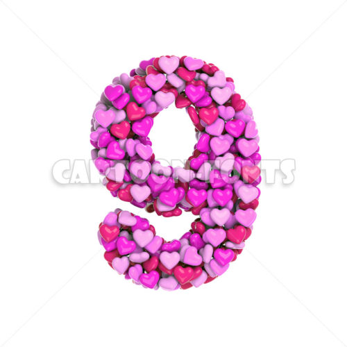 Love numeral 9 - 3d digit - Cartoon fonts - High quality 3d letters and signs illustrations