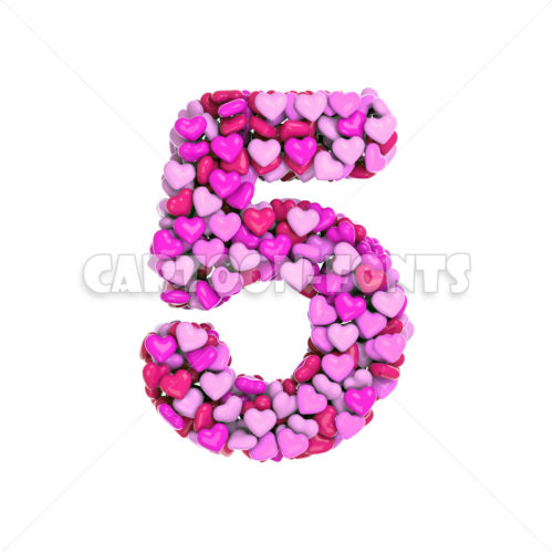 Valentine numeral 5 - 3d digit - Cartoon fonts - High quality 3d letters and signs illustrations