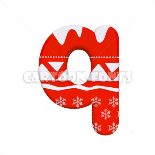 Santa Claus character Q - lowercase 3d font - Cartoon fonts - High quality 3d letters and signs illustrations