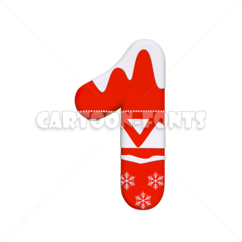Santa Claus numeral 1 - 3d digit - Cartoon fonts - High quality 3d letters and signs illustrations