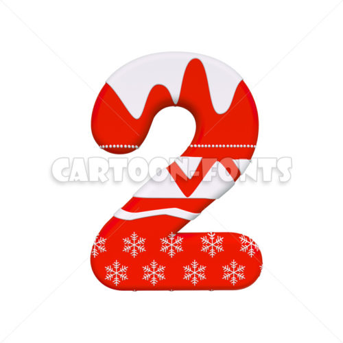 Santa Claus numeral 2 - 3d number - Cartoon fonts - High quality 3d letters and signs illustrations