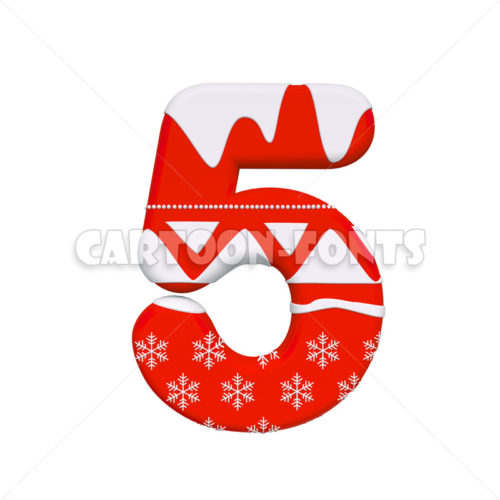 Christmas numeral 5 - 3d digit - Cartoon fonts - High quality 3d letters and signs illustrations