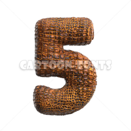 crocodile numeral 5 - 3d digit - Cartoon fonts - High quality 3d letters and signs illustrations
