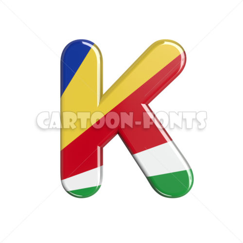 seychellois flag character K - Uppercase 3d letter - Cartoon fonts - High quality 3d letters and signs illustrations