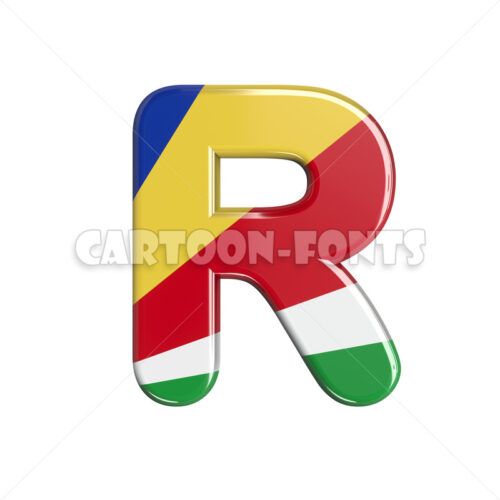 seychellois flag character R - Upper-case 3d letter - Cartoon fonts - High quality 3d letters and signs illustrations