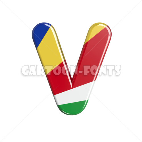 seychellois flag font V - large 3d letter - Cartoon fonts - High quality 3d letters and signs illustrations