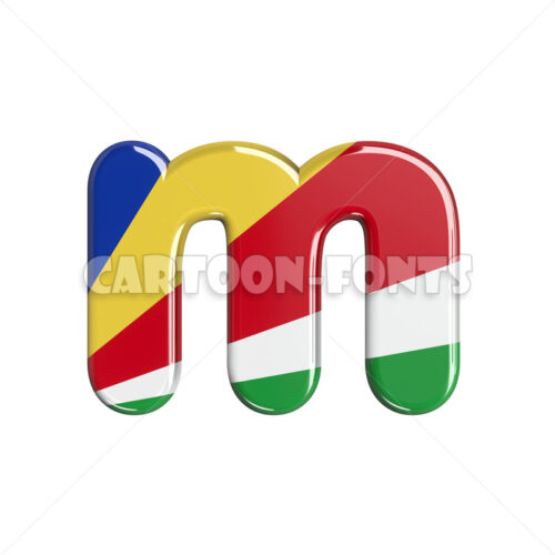 seychellois flag character M - Lower-case 3d font - Cartoon fonts - High quality 3d letters and signs illustrations