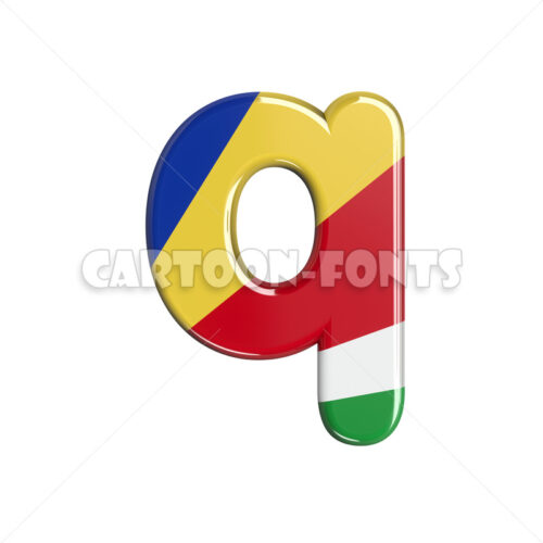 seychelles flag character Q - lowercase 3d font - Cartoon fonts - High quality 3d letters and signs illustrations